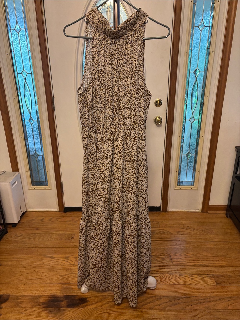 Sleeveless Floral Maxi Dress in Beige